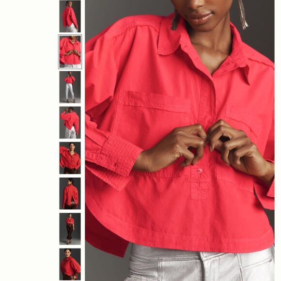 By Anthropologie Red Back-Slit Buttondown Shirt - Picture 2 of 4